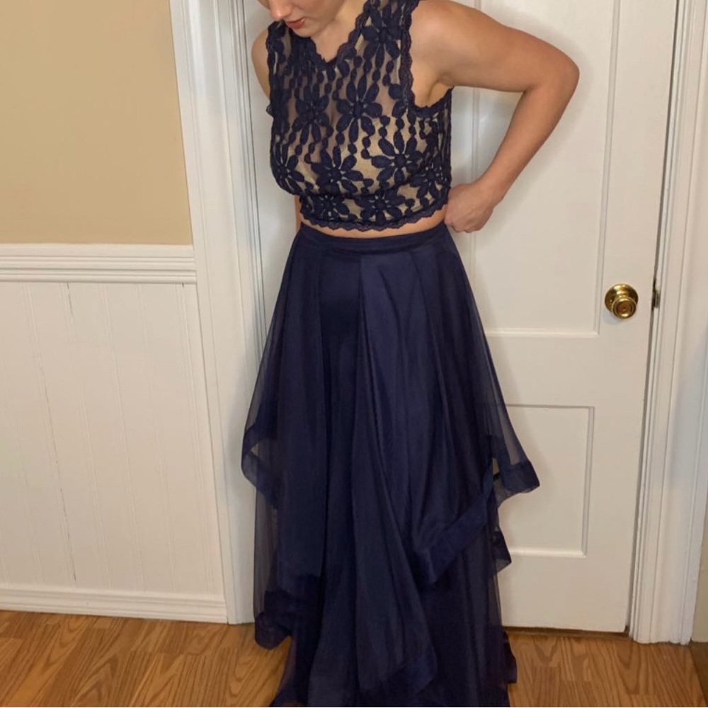 Elegant Navy Blue Lace Two-Piece Dress